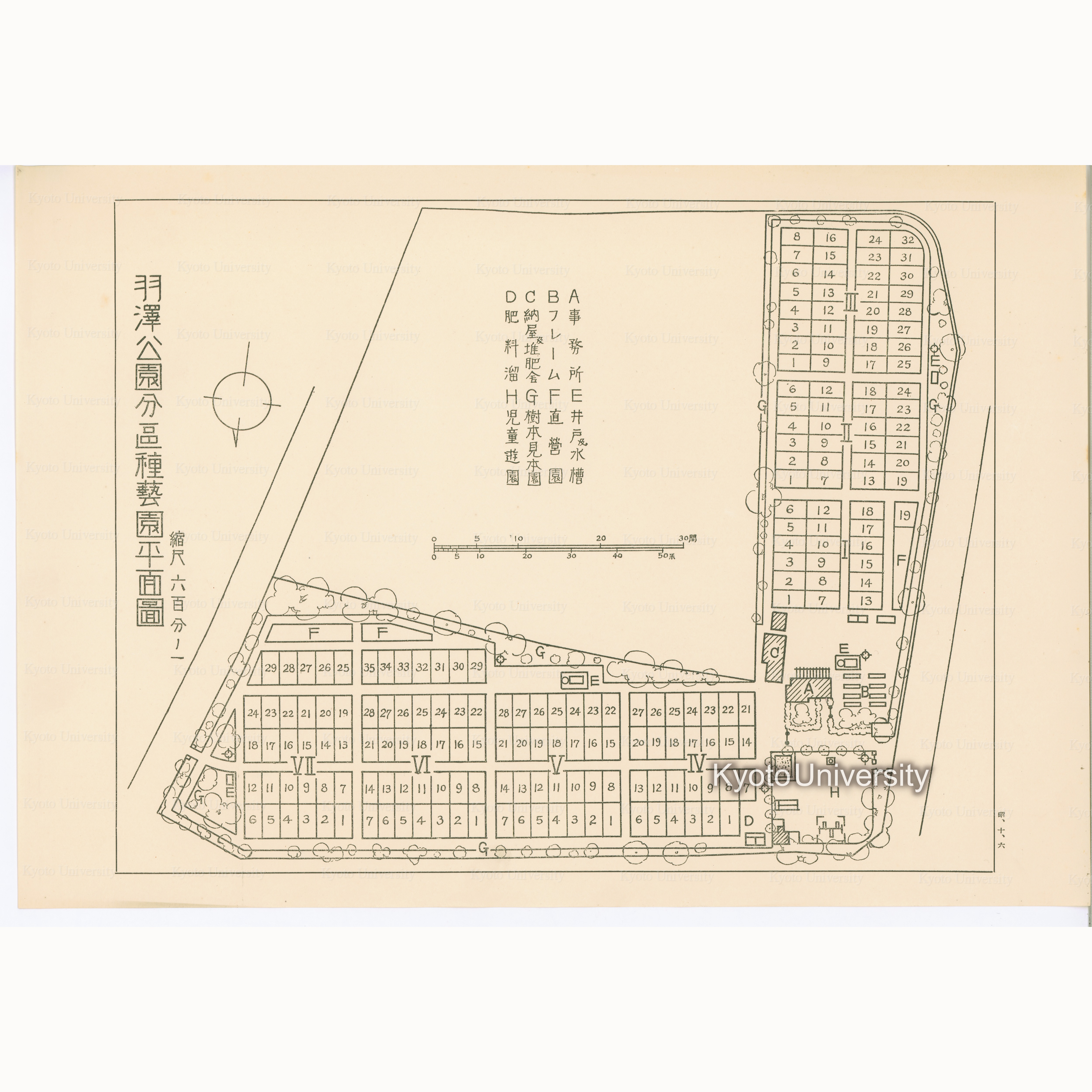 羽沢公園分区種芸園平面図　縮尺六百分ノ一　昭、十、六 (1)