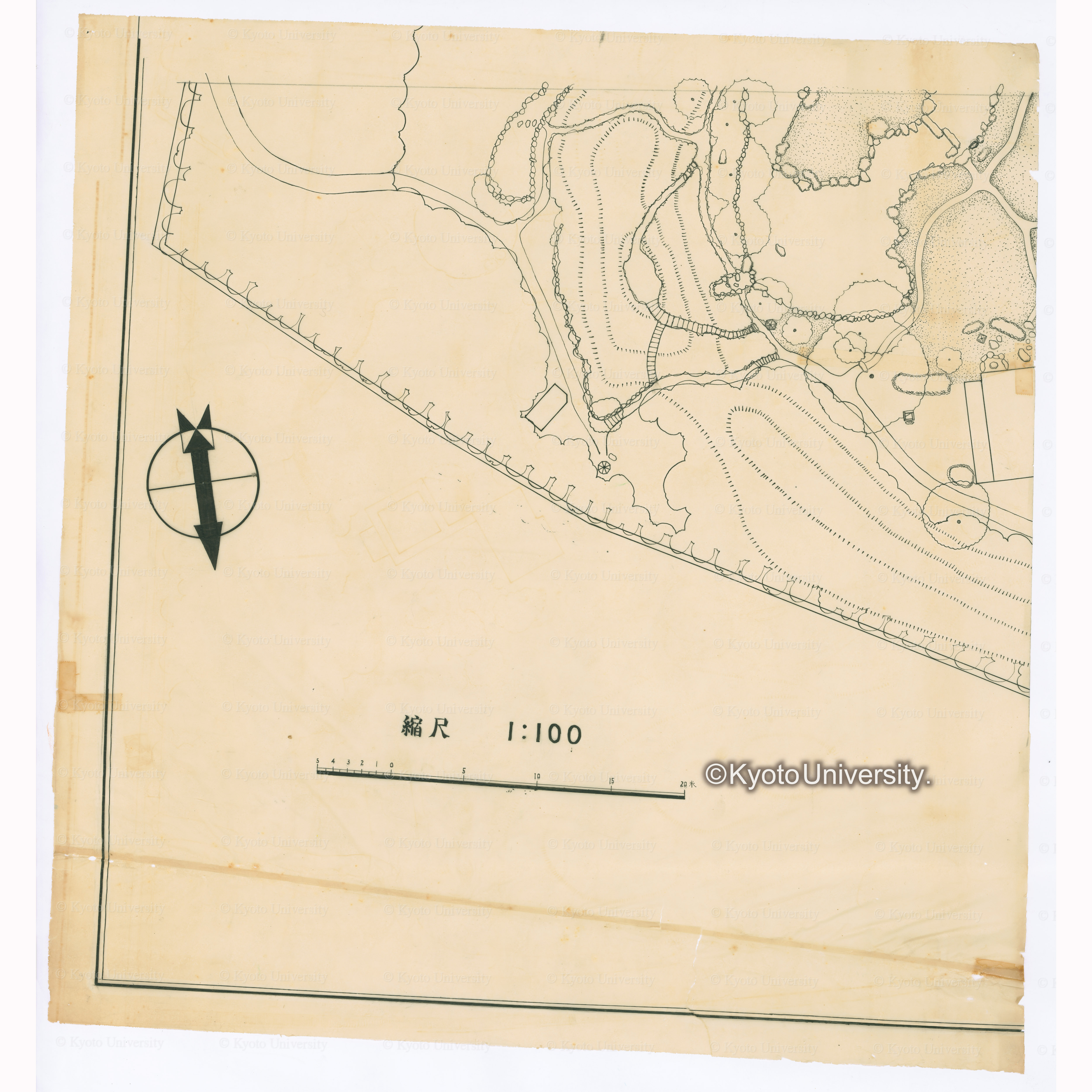 清風荘庭園実測図　縮尺1:100　京都大学農学部造園学研究室　1952.11. (3)